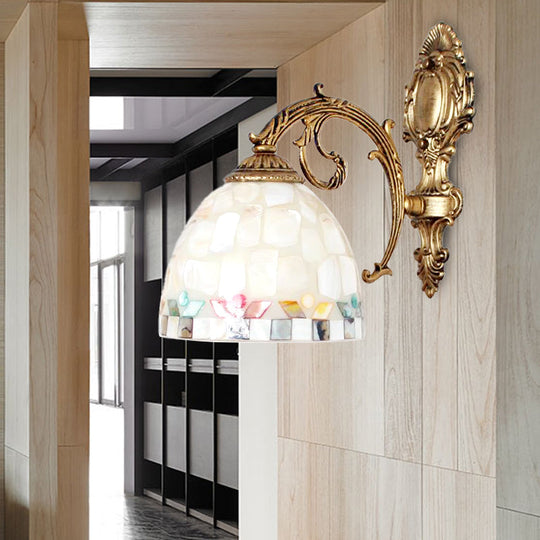 Brass Wall Sconce With Tiffany Mosaic Shell Shade - Bedroom Lighting