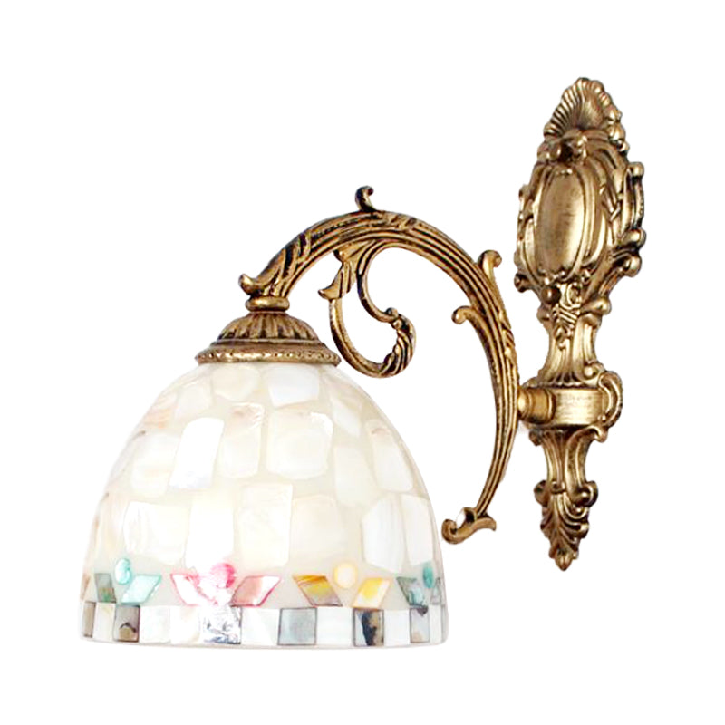 Brass Wall Sconce With Tiffany Mosaic Shell Shade - Bedroom Lighting