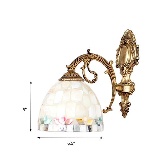 Brass Wall Sconce With Tiffany Mosaic Shell Shade - Bedroom Lighting