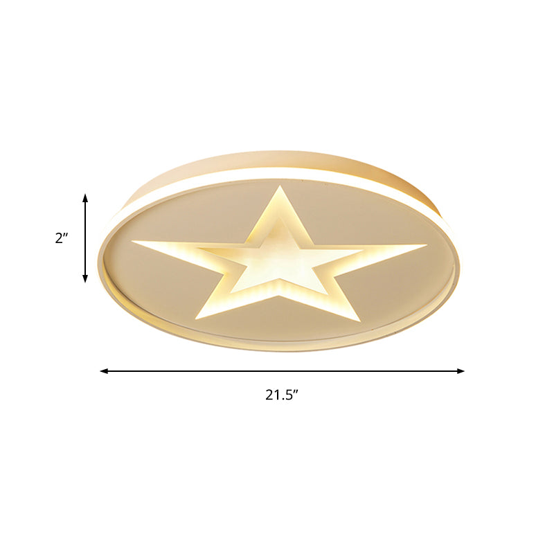Contemporary Metal Flush Mount Star Ceiling Lamp White Finish For Living Room Illumination