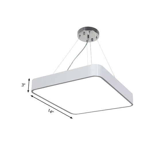 Modern Metal Square Pendant Light With Led & Recessed Diffuser - Black/Silver 3 Sizes (14/18/23.5)