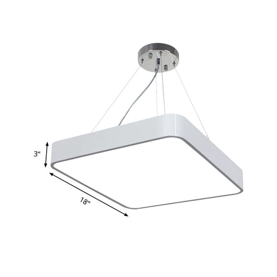 Modern Metal Square Pendant Light With Led & Recessed Diffuser - Black/Silver 3 Sizes (14/18/23.5)