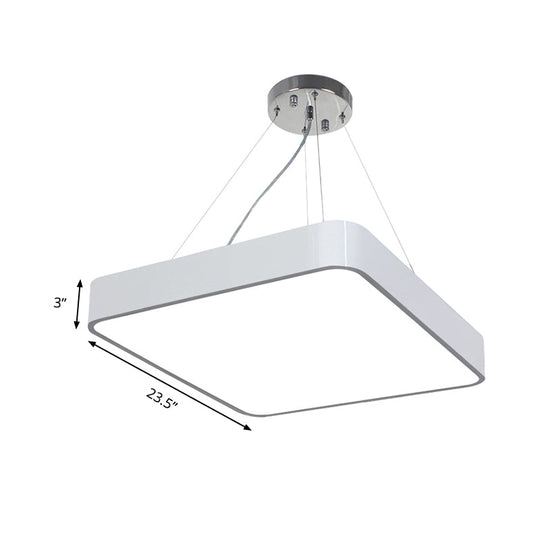 Modern Metal Square Pendant Light With Led & Recessed Diffuser - Black/Silver 3 Sizes (14/18/23.5)