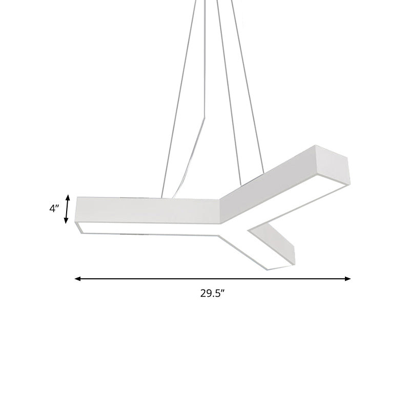 Modern Led Y Shape Metal Suspension Lamp In Black/White With Recessed Diffuser 22’/29’/29.5’ Wide