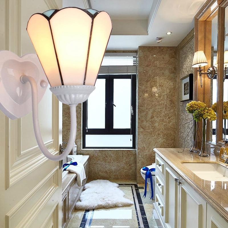 Lily Stained Glass Wall Mount Light - Tiffany Style Sconce Lighting For Hallway White/Blue/Antique