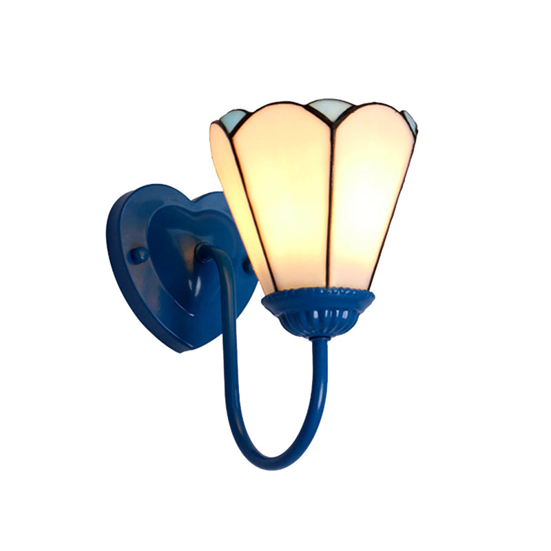 Lily Stained Glass Wall Mount Light - Tiffany Style Sconce Lighting For Hallway White/Blue/Antique