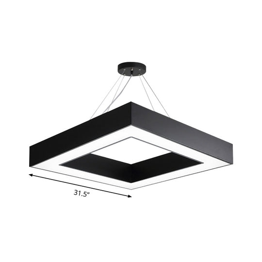 Square Metal Pendant Lighting - Modern Led Black Hanging Lamp Kit In White/Warm Light For Office
