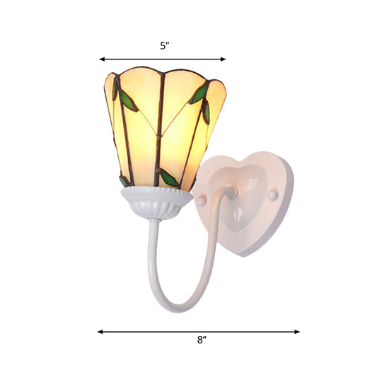 Lily Beige Tiffany Glass Wall Light Fixture - 1-Head White/Blue/Antique Brass Sconce For Bedroom