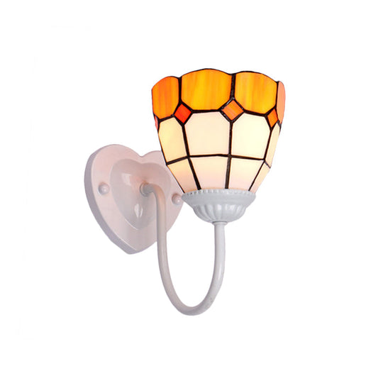 Baroque Yellow Glass Dome Wall Sconce Light For Hallway - 1 Head White/Blue/Antique Brass Mount