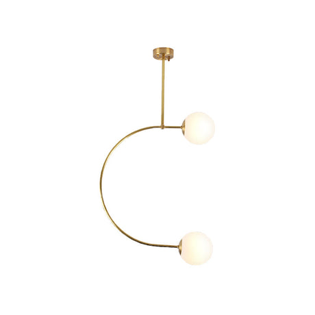 Gold Metal C Pendant Light With Milk Glass Shade - Modern 2-Light Hanging Lamp