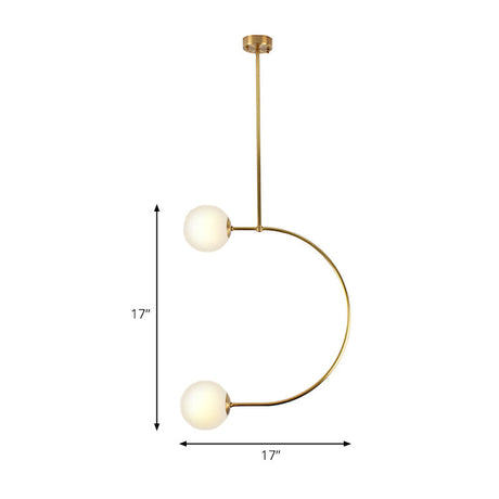 Gold Metal C Pendant Light With Milk Glass Shade - Modern 2-Light Hanging Lamp
