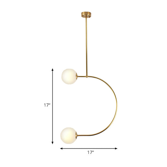 Gold Metal C Pendant Light With Milk Glass Shade - Modern 2-Light Hanging Lamp