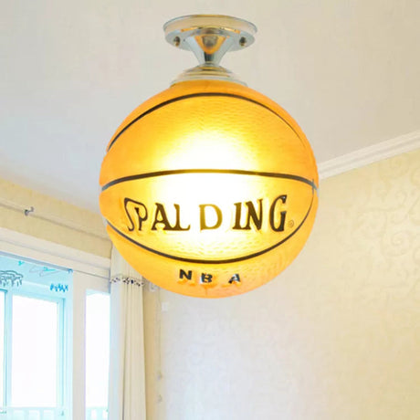 Boys Basketball Ceiling Mount Light - Sport Style Glass Lamp For Bedroom