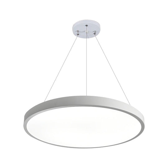 Modern Metal Led White Ceiling Pendant Light - 16’’/19.5’’ Wide Plate Office Lighting With
