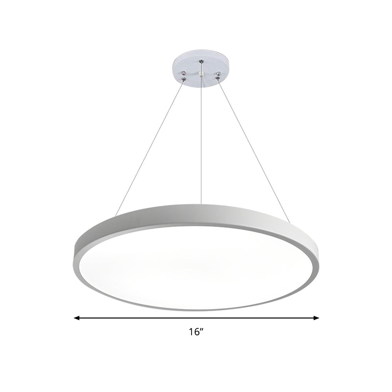 16/19.5 Wide Plate Hanging Lamp - Modern Metal Led White Ceiling Pendant Light For Office Remote