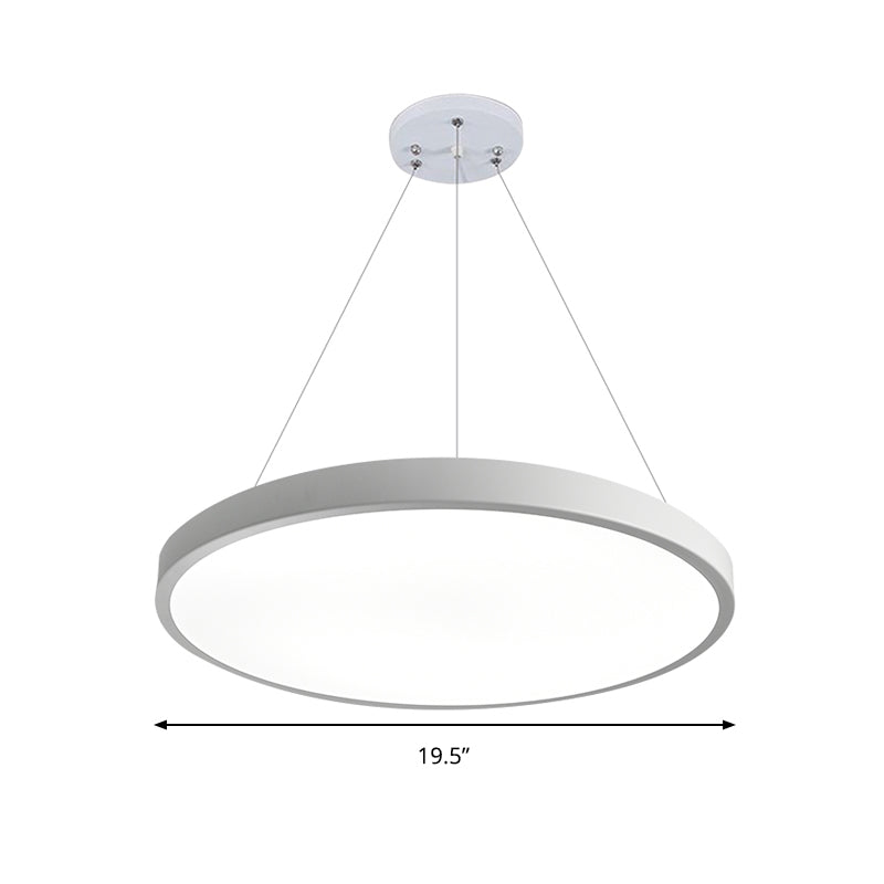 Modern Metal Led White Ceiling Pendant Light - 16’’/19.5’’ Wide Plate Office Lighting With