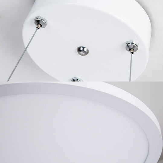 Modern Metal Led White Ceiling Pendant Light - 16’’/19.5’’ Wide Plate Office Lighting With