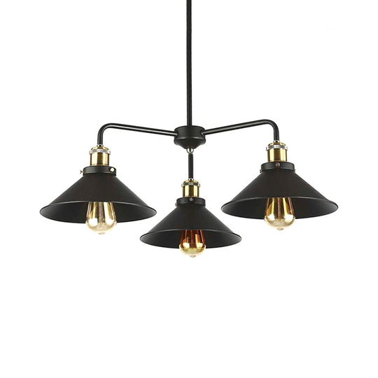 Industrial Style Black Metallic Hanging Light With Conical Chandelier Design - Perfect For Dining