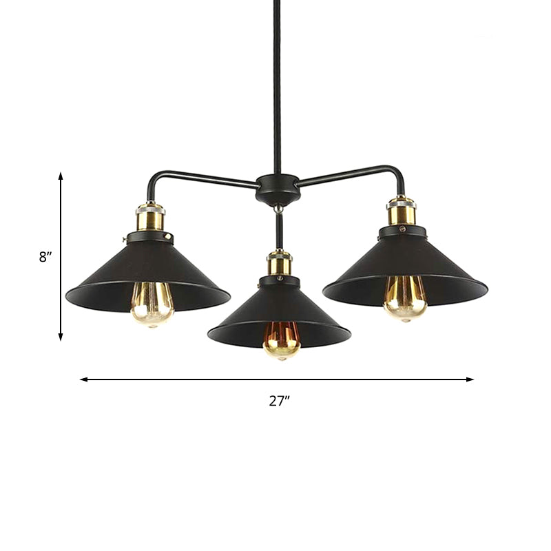 Industrial Style Black Metallic Hanging Light With Conical Chandelier Design - Perfect For Dining