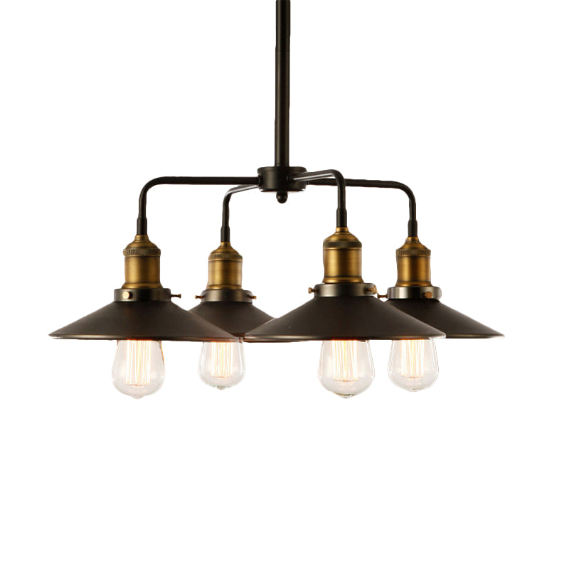 Industrial Style Black Metallic Hanging Light With Conical Chandelier Design - Perfect For Dining