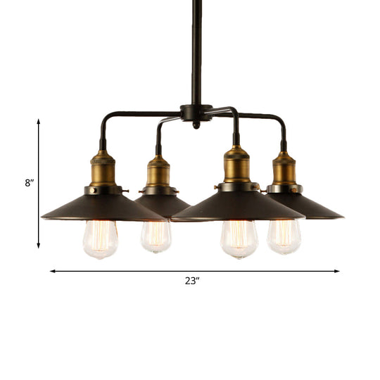Industrial Style Black Metallic Hanging Light With Conical Chandelier Design - Perfect For Dining