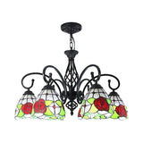 Red Stained Glass Chandelier Pendant Light For Living Room - 6 Bulbs By Tiffany Rose