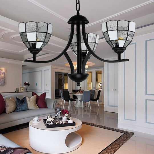 Lustre en verre blanc avec finition noire - Plafonnier suspendu à 3 lumières pour foyer