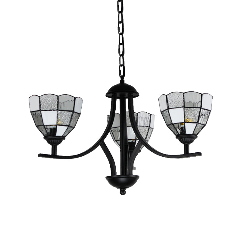 Lustre en verre blanc avec finition noire - Plafonnier suspendu à 3 lumières pour foyer