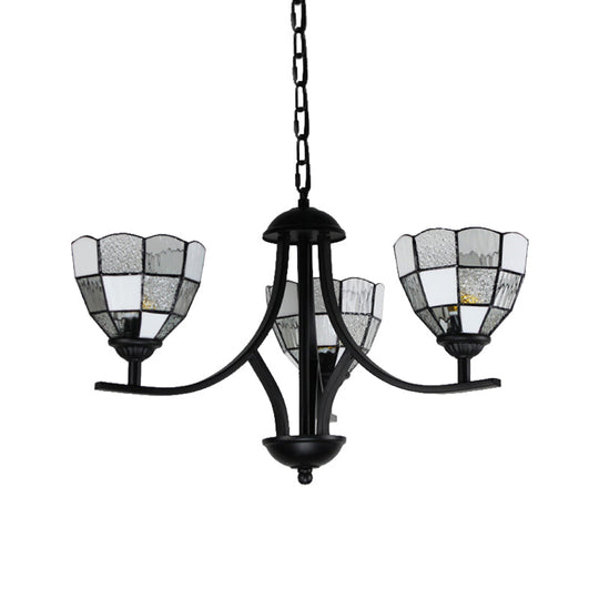 Lustre en verre blanc avec finition noire - Plafonnier suspendu à 3 lumières pour foyer
