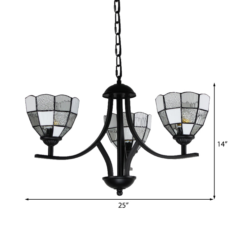 Lustre en verre blanc avec finition noire - Plafonnier suspendu à 3 lumières pour foyer