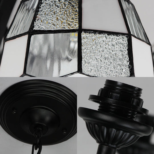 Lustre en verre blanc avec finition noire - Plafonnier suspendu à 3 lumières pour foyer