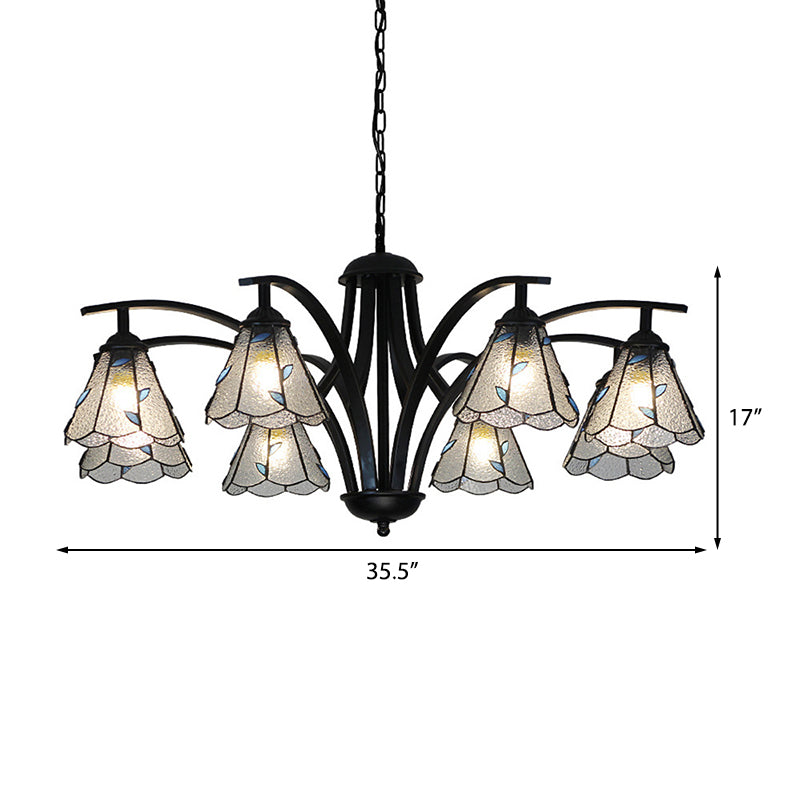 Stained Glass Cone Chandelier With Leaf Pattern - Traditional Ceiling Pendant Light In Blue/Green