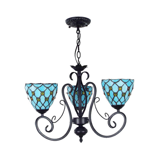 Blue Glass Bead Pendant Light With Metal Chain - Traditional Chandelier