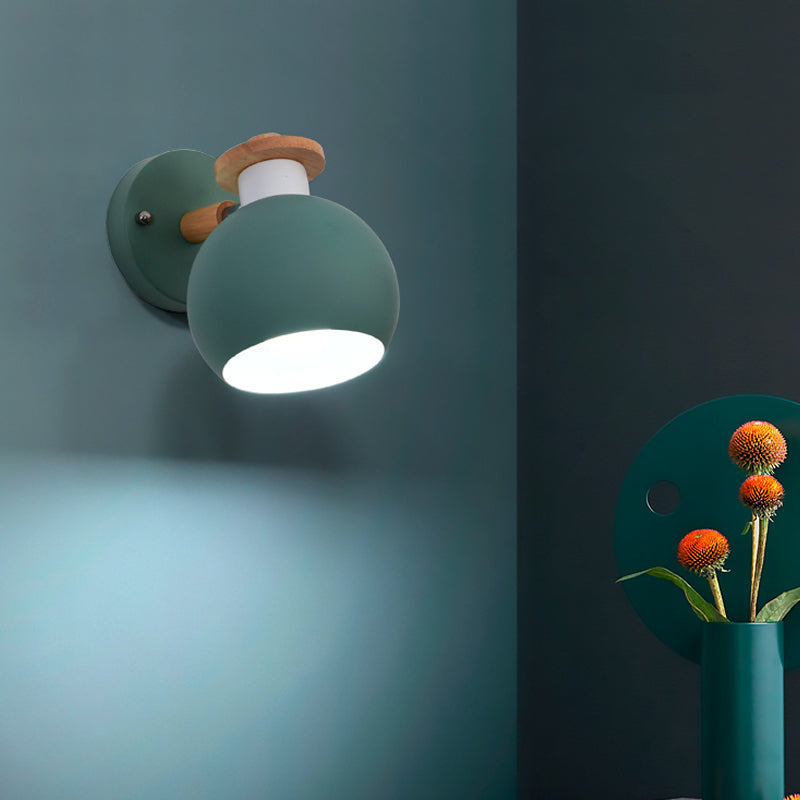 Rotatable Metal Globe Wall Light - Nordic Style Sconce For Child Bedroom Or Corridor Green