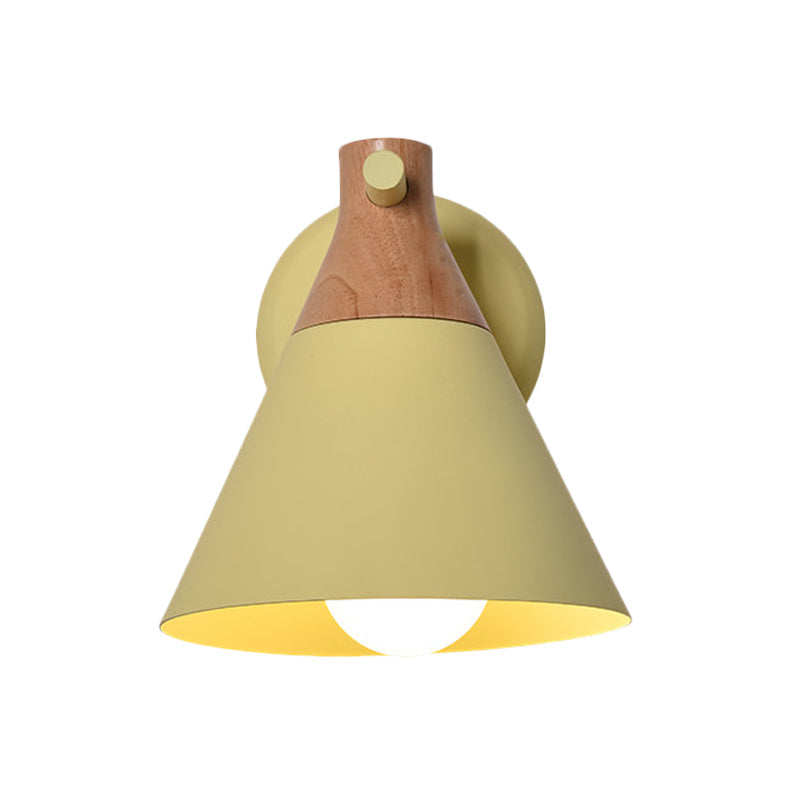 Macaron Style Wall Light With Conical Shade - 1 Head Metal Lamp For Kitchen & Corridor