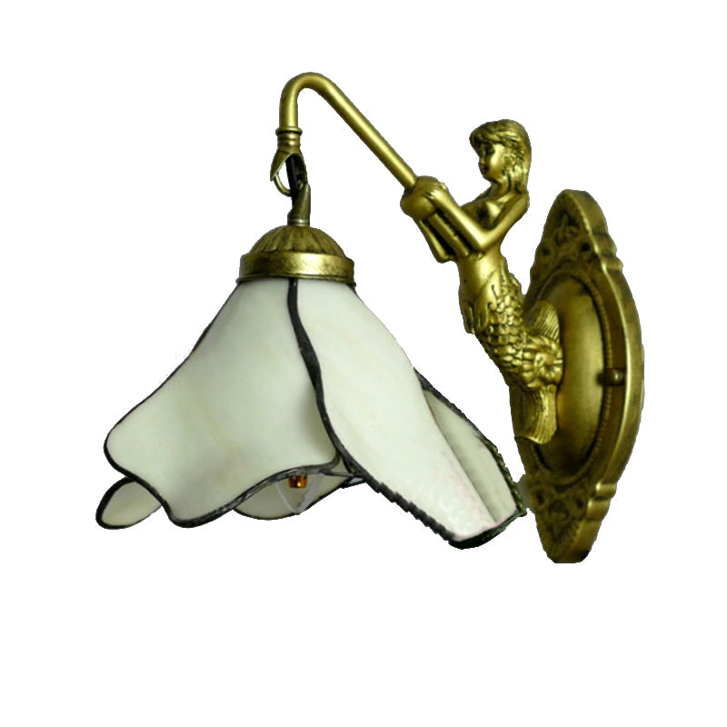 Tiffany Blue/Clear/Pink Glass Sconce Light Fixture With Mermaid Backplate - Petal Wall Mount