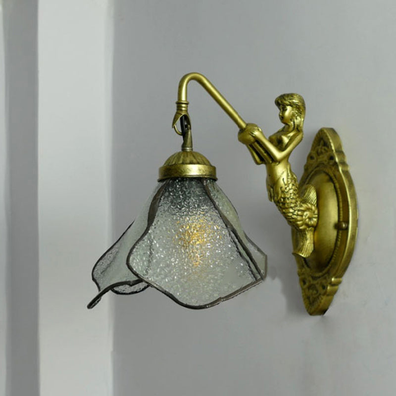 Tiffany Blue/Clear/Pink Glass Sconce Light Fixture With Mermaid Backplate - Petal Wall Mount