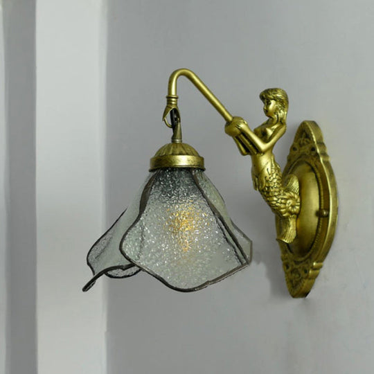Tiffany Blue/Clear/Pink Glass Sconce Light Fixture With Mermaid Backplate - Petal Wall Mount