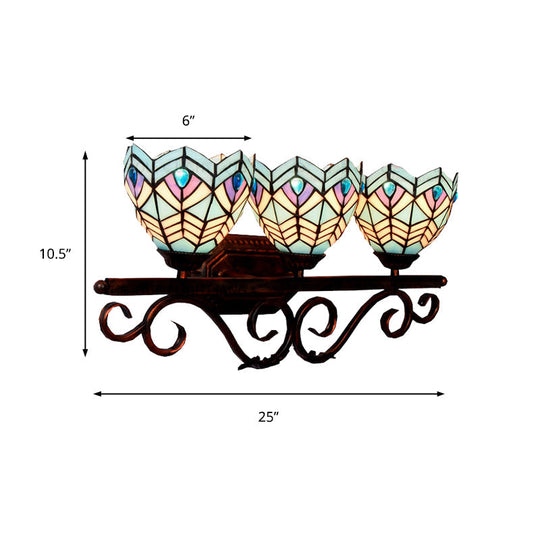 Peacock Stained Glass Wall Sconce: Classic Tiffany Style 3 Lights Pink/Orange/Blue - Bedroom