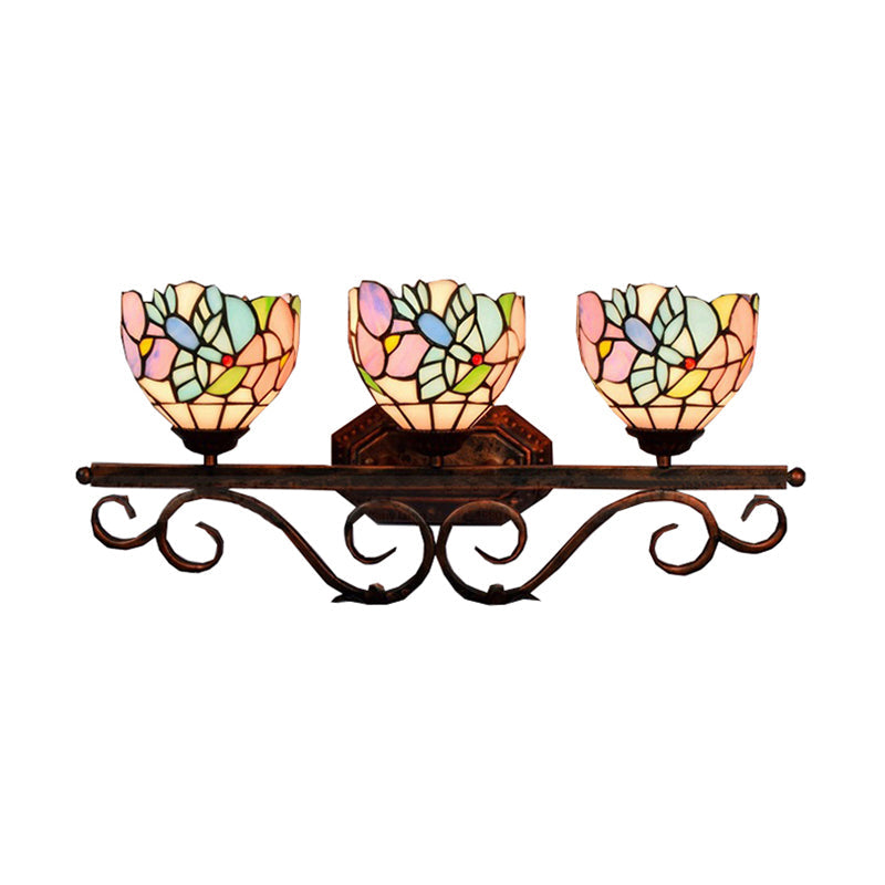 Peacock Stained Glass Wall Sconce: Classic Tiffany Style 3 Lights Pink/Orange/Blue - Bedroom
