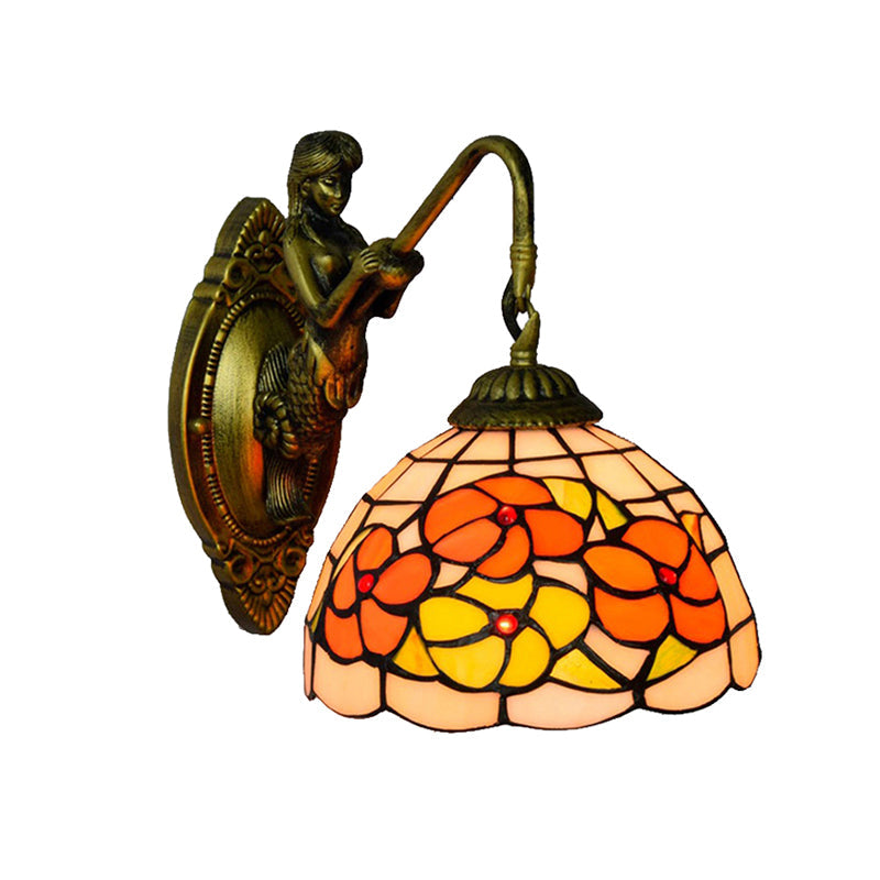 Tiffany Beige Glass Wall Sconce With Mermaid Detail For Hallway