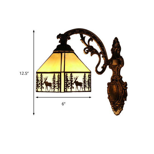 Rustic Forest Deer Wall Light With Lodge Shade - 1 Tiffany Sconce In Beige Ideal For Hotels