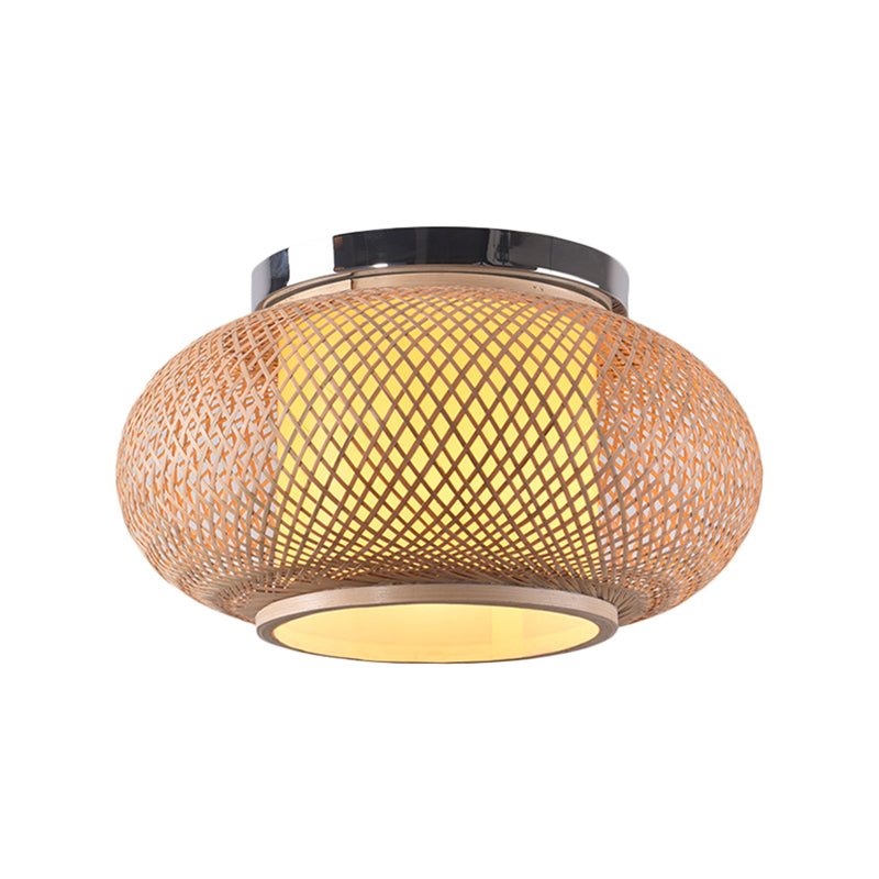 Yellow Lantern Shade Flush Light - Contemporary Style 16’/19.5’ Dia 1 - Head Bamboo Ceiling
