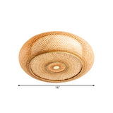Handcrafted Bamboo Flush Mount Ceiling Light - 3-Light Beige Round Shade Fixture 16/19.5 Width Lamp