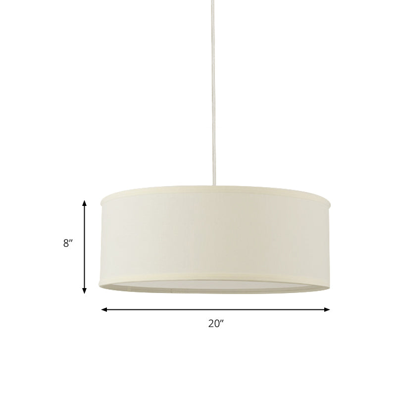12’/16’/19.5’ Dia Cylinder Suspension Pendant - Contemporary White Led Fabric Hanging Lamp