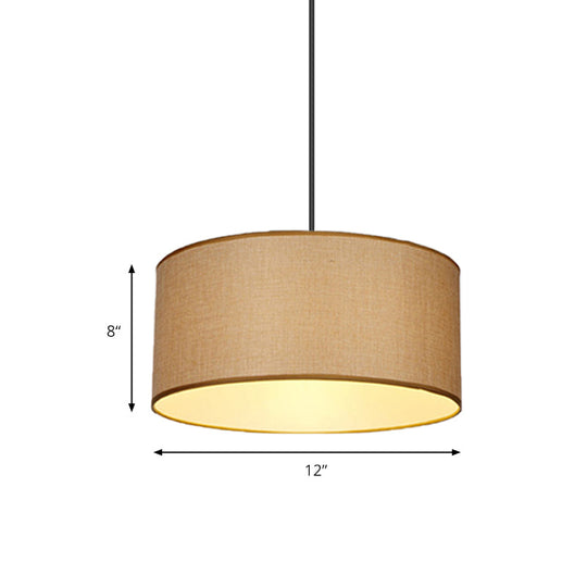 Simple Beige Fabric Drum Pendant Led Ceiling Light | 12/16/19.5 Diameter