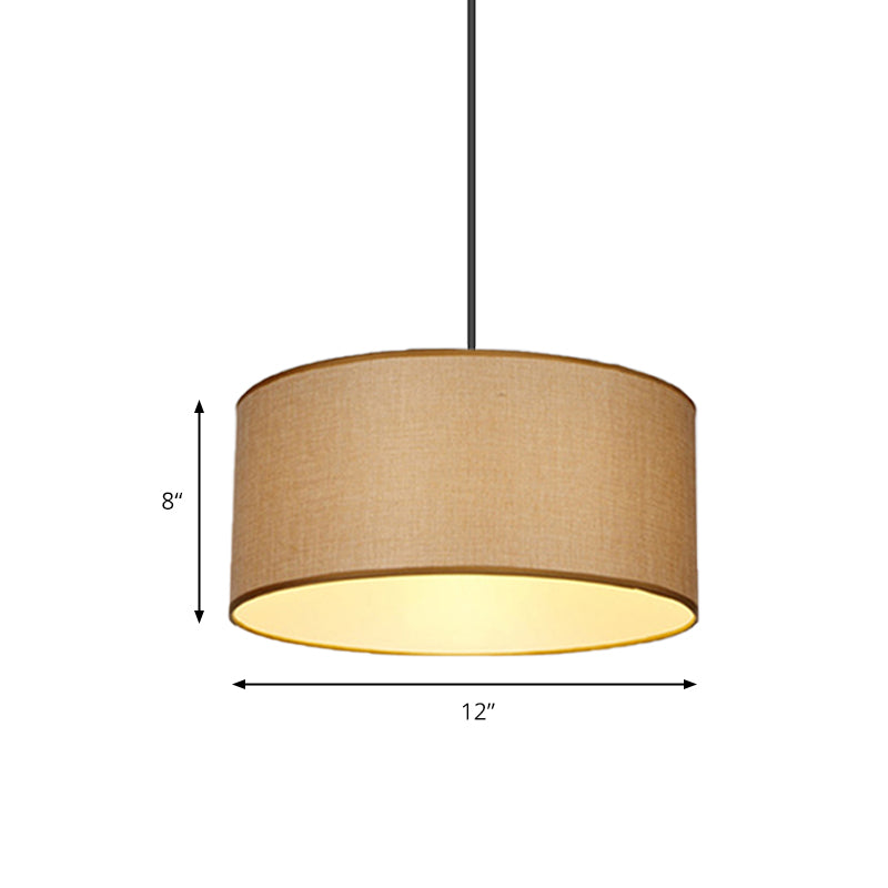 Simple Beige Fabric Drum Pendant Led Ceiling Light Fixture 12’/16’/19.5’ Dia