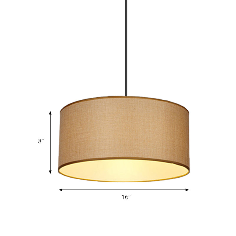Simple Beige Fabric Drum Pendant Led Ceiling Light | 12/16/19.5 Diameter