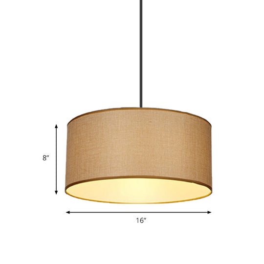 Simple Beige Fabric Drum Pendant Led Ceiling Light | 12/16/19.5 Diameter