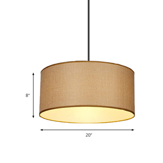 Simple Beige Fabric Drum Pendant Led Ceiling Light Fixture 12’/16’/19.5’ Dia